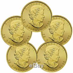 Lot of 5 2020 Canada 1 oz Gold Maple Leaf $50 Coins GEM BU