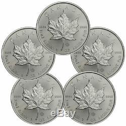 Lot of 5 2020 Canada 1 oz Silver Maple Leaf $5 Coins GEM BU SKU59991