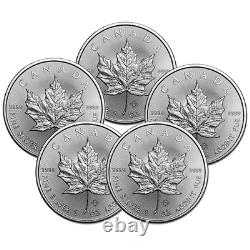Lot of 5 2022 1oz Canadian Silver Maple Leaf Coin. 9999 Ships from Canada