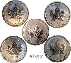 Lot of 5 x 2004 Zodiac Maple Leaf Privy Mark 1oz. 9999 Silver Coins Canada