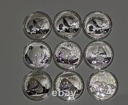 Lot of 9 x 1oz Silver Coin Panda? CHINA CHINESE MINT? 2011 2013 2015 2016 2018