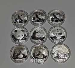 Lot of 9 x 1oz Silver Coin Panda? CHINA CHINESE MINT? 2011 2013 2015 2016 2018