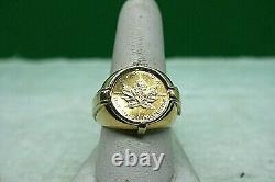 Men's 18K Yellow Gold Ring With Canadian Maple Leaf 1/10 Oz. Coin Size 9 1/2
