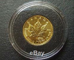 RCM Fine Gold 1/10 oz Coin 1999 Canada Maple Leaf 20-Year Anniversary Privy
