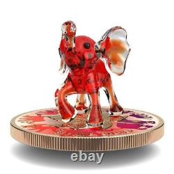 RED ELEPHANT Murano Glass Maple Leaf 2022 1 oz Silver Coin Royal Canadian Mint