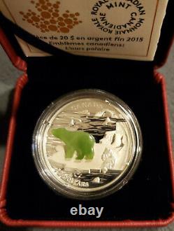 Rare Limited Proof Silver Canadian Icons Polar Bear Jade Inlay 2015 1 Oz Coin