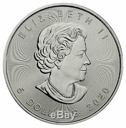 Roll of 25 2020 Canada 1 oz Silver Maple Leaf $5 Coins GEM BU PRESALE SKU59993