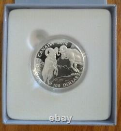 Royal Canadian Mint 2014 Silver Coin $100 Bighorn Ram 99.99% Silver. Unc COA