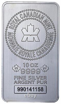 Royal Canadian Mint (RCM) 10 Troy oz. 9999 Fine Silver Bar