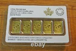 SEALED 2016 1/10 oz $25 GOLD BARS, ROYAL CANADIAN MINT, 5 in a Package