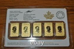 SEALED 2016 1/10 oz $25 GOLD BARS, ROYAL CANADIAN MINT, 5 in a Package