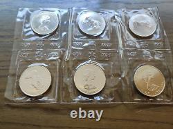 Six (6) 1988 Canadian Maple Leaf. 9999 Fine Silver Coins Sealed