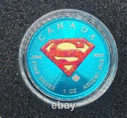 Superman Silver/Opal Colorized 3D Emblem Coin Extremely Rare. 9999 Finess, 2016