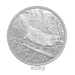 Swimming Beaver 2014 Canada 5 oz Pure Silver Coin Royal Canadian Mint