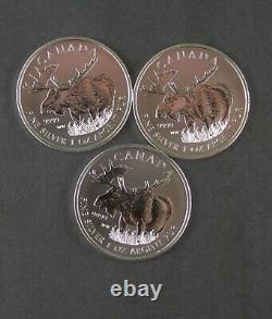 Three 2012 1 OZ. 9999 Pure Silver Moose Wildlife Series RCM