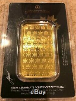 1 Oz Monnaie Royale Canadienne Gold Bar. 9999 Fine Scellé Dans Le Dosage