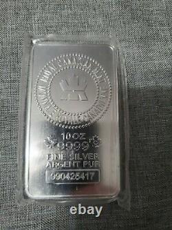 10 Oz Rcm Silver Bullion Bar Monnaie Royale Canadienne. 9999 En Manches Protectrices