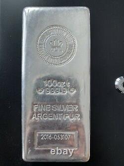 100 Oz Royal Canadian Mint Silver Bar Mrc. 9999