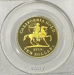 1857/0 $10 49er Cavalier Pcgs Deep Cameo Proof Ss Amérique Centrale Épave Or