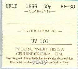 1888 Terre-neuve 50¢ Cinquante Cents Pièce Certifiée Et Classée Vf-30 Par L’iccs