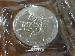 1989 5 $ Feuille D’érable Du Canada 1 Troy Oz. 9999 Fine Silver Coin Mint Sealed Lot De 10