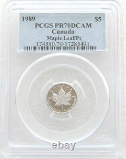 1989 Feuille D'érable Au Canada 5 $ Cinq Dollar Platinum Proof 1 / 10oz Coin Pcgs Pr70 Dcam