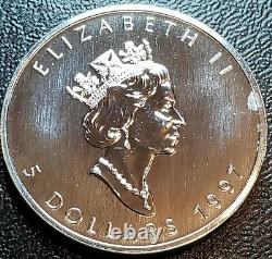 1997 Canada 5 $ Silver Maple Leaf 1oz. 9999 Pure Silver Bullion Bu Coin Sml Key