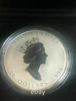 1998 Argent Canada 50 $ 10e Anniversaire 10 Oz Maple Leaf Coin