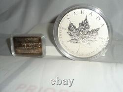 1998 Canada 50 $ 10 Oz. 9999 Silver Coin 10e Anniversaire Feuille D’érable Avec. 925 Ac