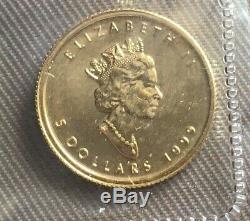 1999 Canada 1/10 E Onces. 9999 Or Fin Maple Leaf 5 Coin Mint $ Etanche