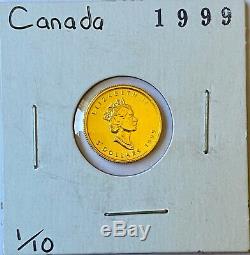 1999 Canada 1/10 Onces. 9999 Or Fin Feuille D'érable 5 Dollars