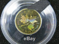 2001 1/4 Oz Once Gold Maple Leaf Coin Hologram 9999 Fin Rcm 10 Dollars Box