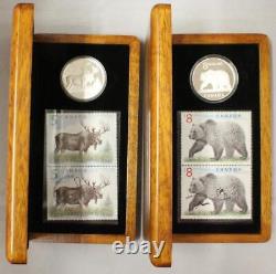 2004 Canada 8 $ Ours Grizzli 5 $ Moose Majestueux. 999 Ensembles De Timbres De Pièce D'argent 2x Lot