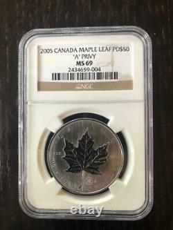 2005 Canadien Maple Leaf Coin In Palladium 1oz 50 $ A Privy Ngc Ms69 Rare