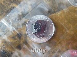 2006 Feuille originale de loups d'argent du Canada. Pièces d'argent de 1,9999 $, 1/2 oz.