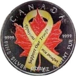 2007 Canada $5 Appuyez Notre Troops Silver Maple Leaf 1oz. 9999 Pièce Et Aco