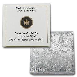 2010 Canada Argent 15 $ Tigre Lunaire Lotus (avec Boîte Et Aco) Ugs #69495