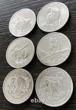 2011,2012 Et 2013 Canada Faune Série 1 Oz. 9999 Fin Coins Argent (set Of 6)