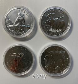 2012 2013 Canada $5 Pièce d'argent de 1 once avec des animaux sauvages : Élan, Puma, Antilope, Bison (ensemble de 4 pièces)