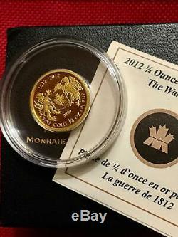2012 Canada 1/4 Oz Pur Gold'the Guerre De 1812' Pièce De 10 $ 2000 Boîte Mintage / Coa