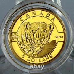 2013 5 $ Polar Bear 1/10 Troy Onces. Preuve De L'or Pur Coin, Série O Canada # 2