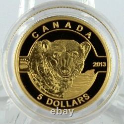 2013 5 $ Polar Bear 1/10 Troy Onces. Preuve De L'or Pur Coin, Série O Canada # 2