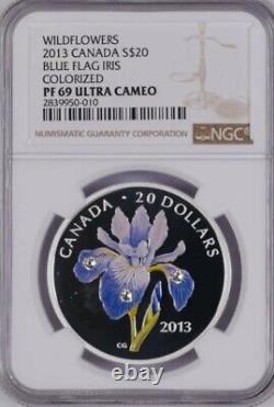 2013 Canada 1oz Preuve d'argent S$20 Iris bleu Swarovski NGC PF69 Pièce de 20 $