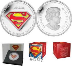 2013 Canada 20 $ 75e Anniversaire Superman 1 Oz. 9999 Silver Coin The Shield Comic