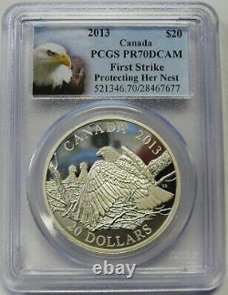 2013 Canada 20 $ D'argent Protecting Her Nest Pcgs Pr70 Dcam First Strike