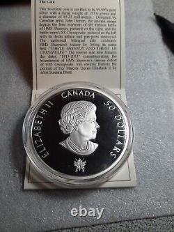 2013 Canada 50 $ Shannon & Chesapeake Guerre de 1812 5 oz. Épreuve en argent pur à 99,99%