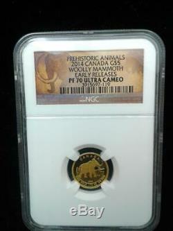 2014 1/10 Onces. 999 Canada Or $ 5 Mammouth Laineux Pf 70 Les Premières Versions Ultra Cameo