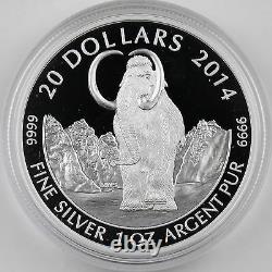 2014 $20 Mammouth Laineux, 1er Chez Les Animaux Préhistoriques, 1 Oz Pure Silver Proof Coin