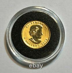 2014 Canada 1/10e Oz 5 $ Pièce De Monnaie Feuille D’érable D’or. 9999 Fine Gold, En Capsule