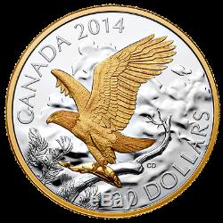 2014 Canada 20 $ Pygargue À Tête Blanche Perché 1 Oz D'argent Pur Preuve Plaqué Or Pièce De Monnaie